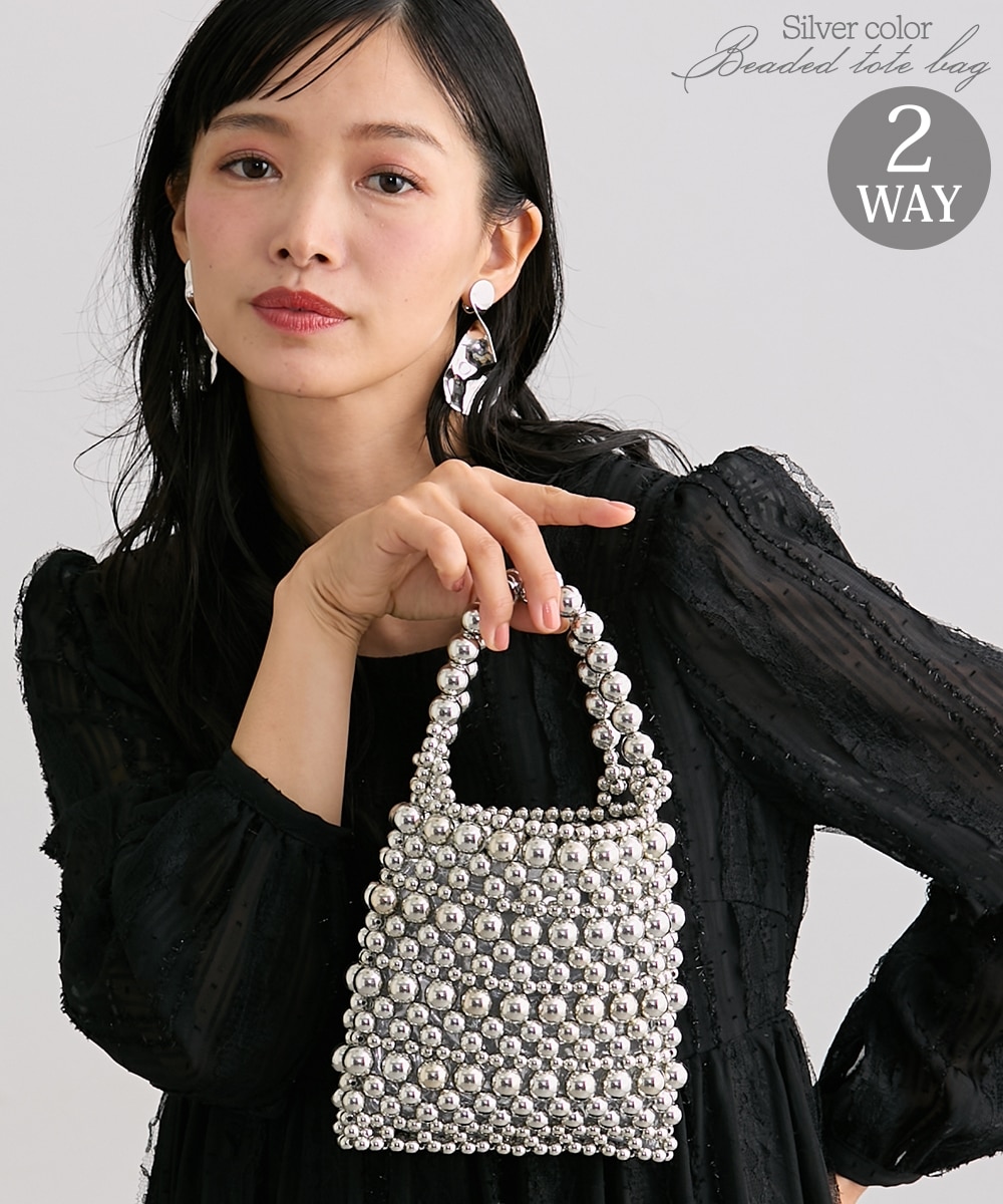 2WAYシルバーカラービーズハンドバッグ 通販【ニッセン】