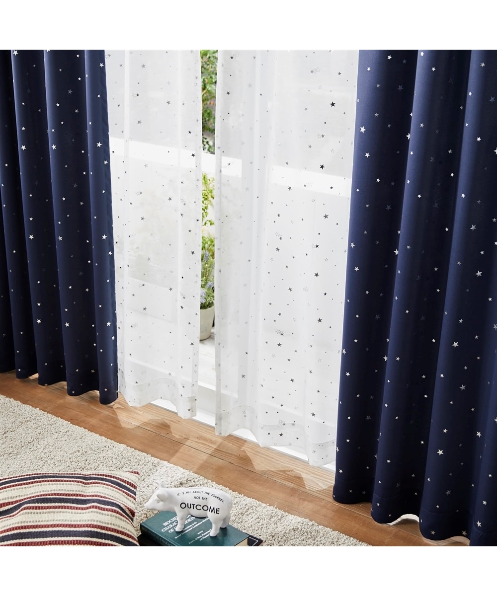 カーテンセット】遮光カーテン＆レースセット｜星柄箔プリント（送料