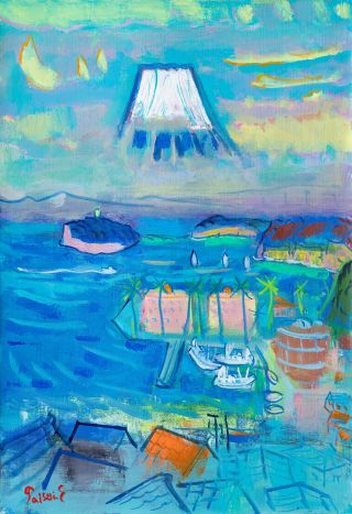 Y338 佐藤泰生 油彩画 「ダリアと百合と薔薇」 ガラス絵 日動画廊取扱　J