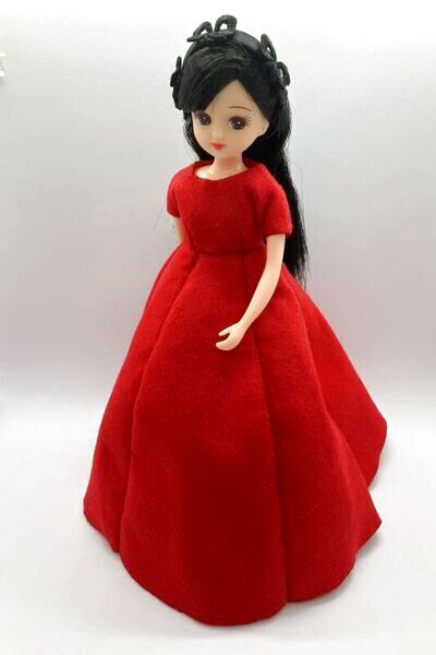 リカちゃん相当サイズ『赤いロングドレスセット』フェルト製 - N's