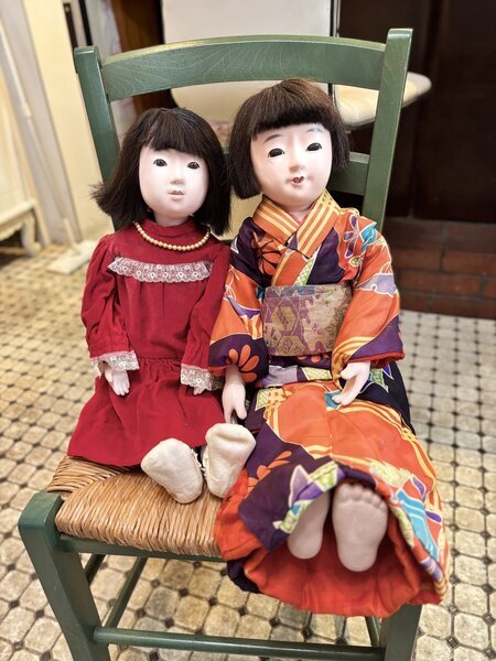 大きな大正時代の市松人形『明仙のお着物』人毛 傷有 経年劣化有63cm