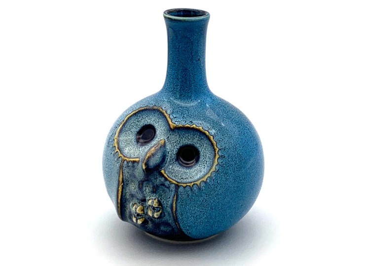 一輪挿し（フクロウ：福龍｜ブルー） | 布引焼窯元
