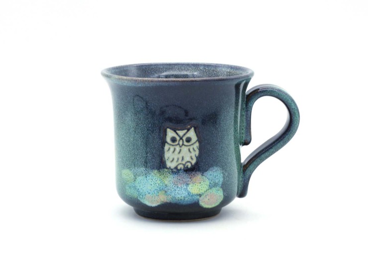 マグカップ（フクロウ｜小｜グリーン）【陶器製】 | 布引焼窯元