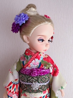 お人形の着物の帯 「七宝（深緑）」 - 和布・和生地・ちりめん生地