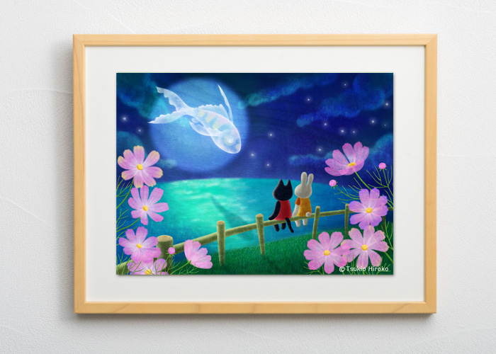 額装絵＜満月の国から＞【月魚ひろこ】＜にゃん太通販＞