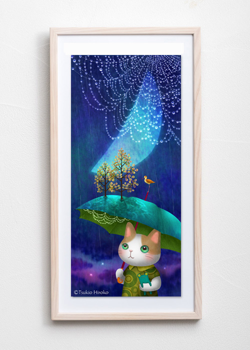 額装絵＜雨降りとお月さん＞【月魚ひろこ】＜にゃん太通販＞