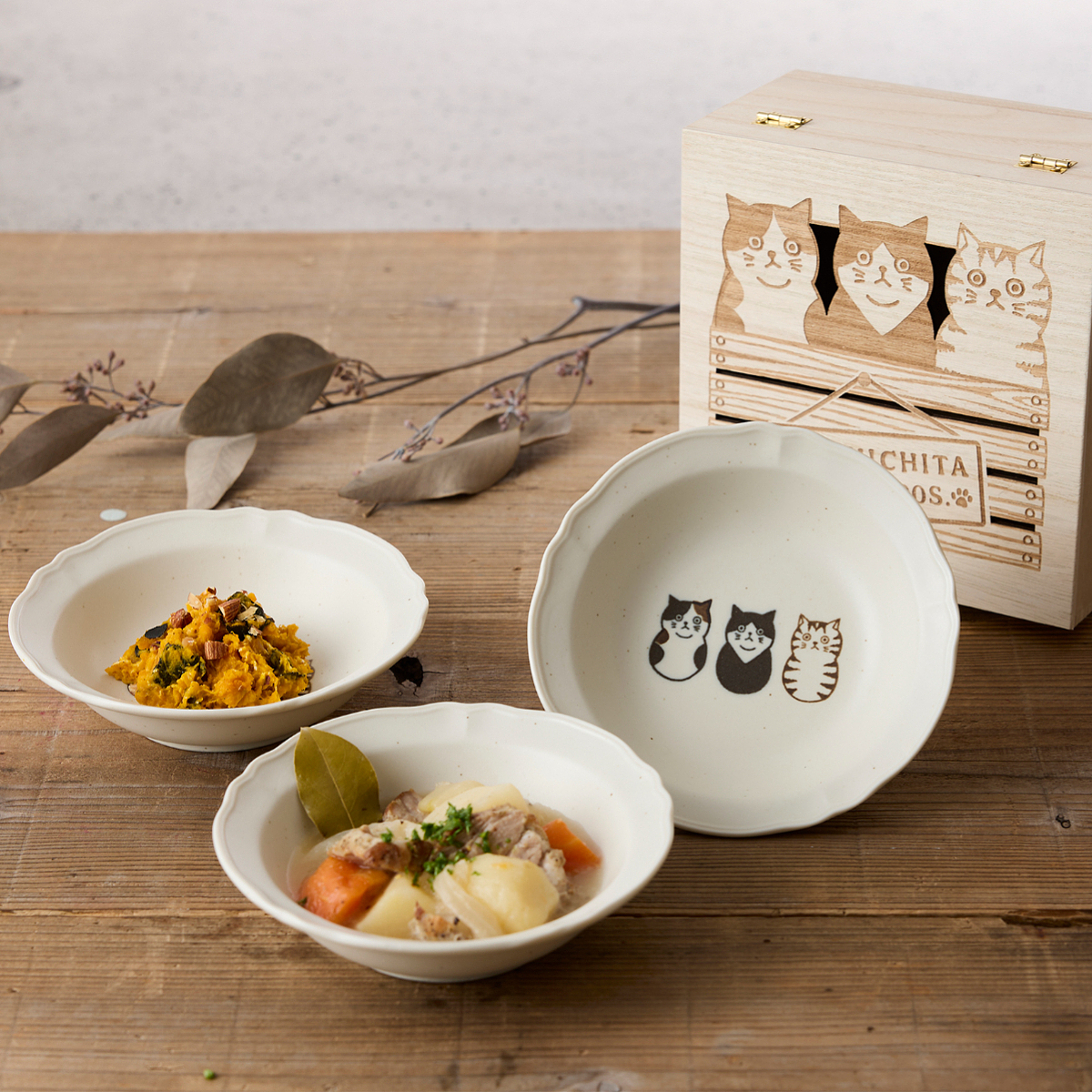 SHICHITA 猫 豆鉢揃 木箱入 猫好き - スマートギフト