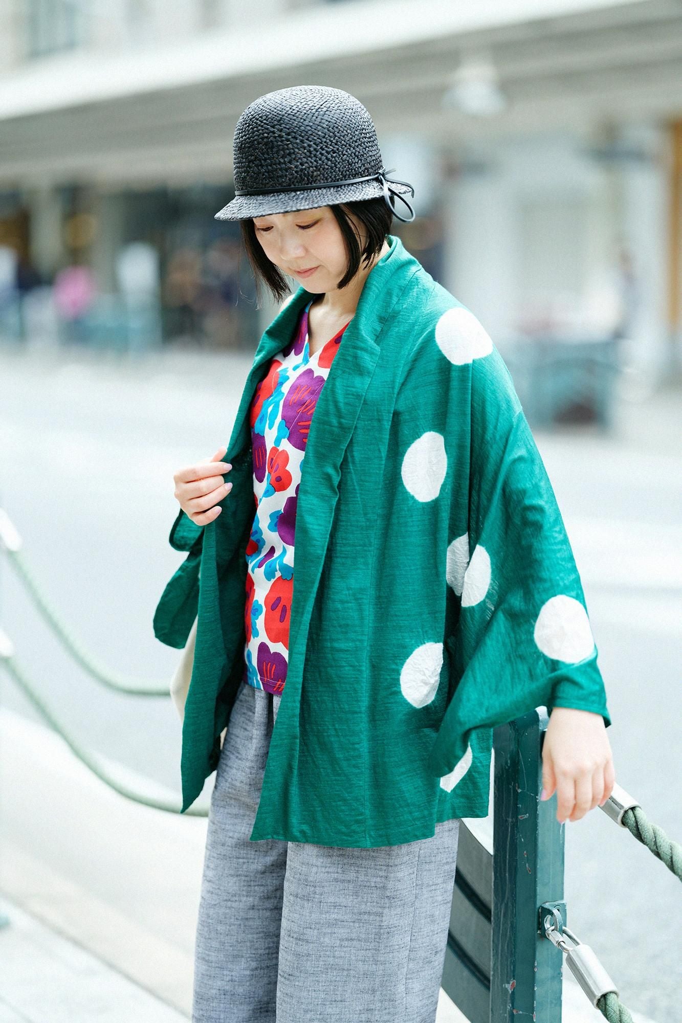 たばた絞り 麻 小袖莢（こそでさや）／水玉大（みずたまだい）