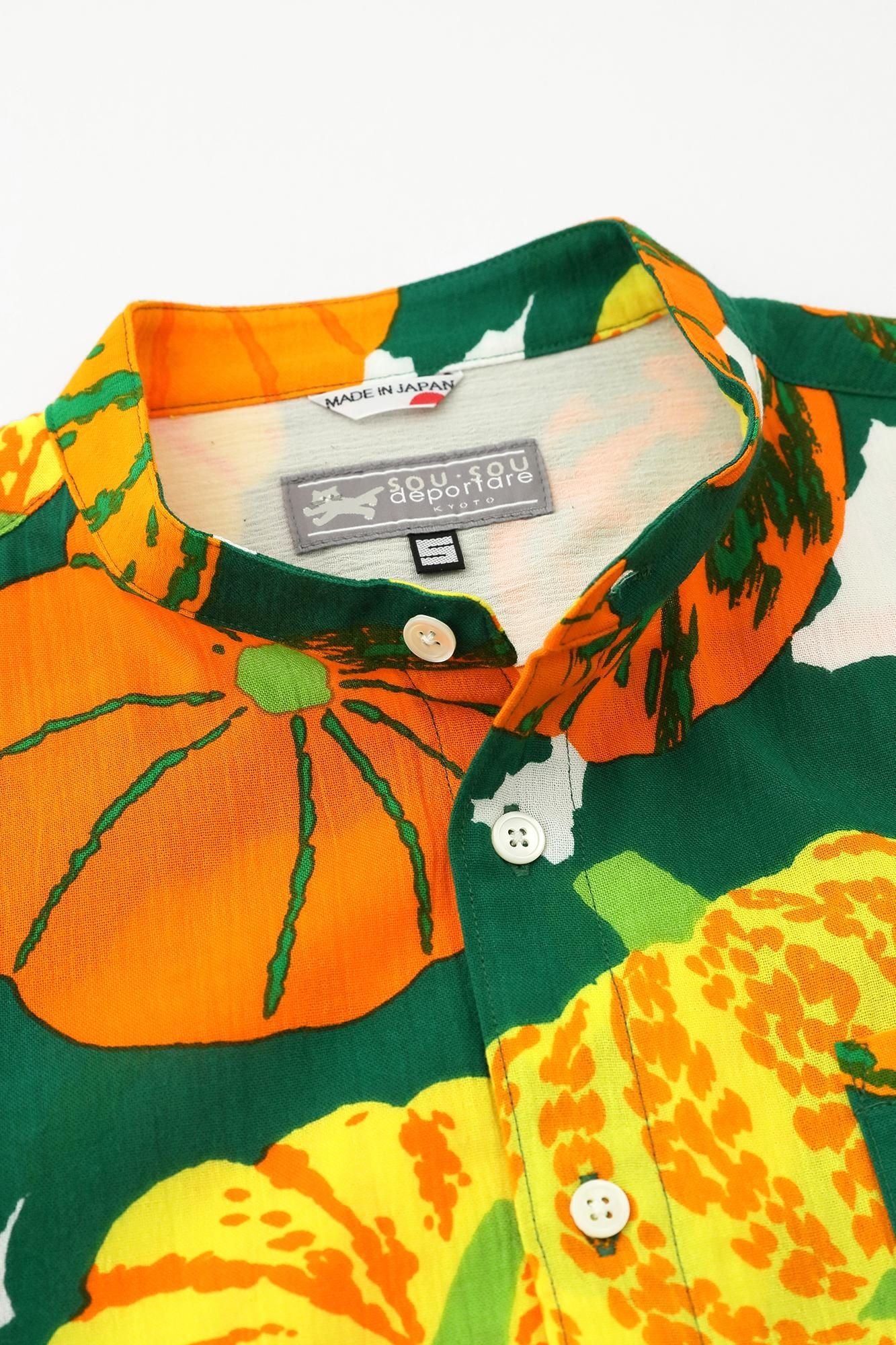 高島縮 20/20 スタンドカラーシャツ／かぼちゃ