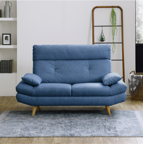 リラックスタイムにぴったり ハイバックソファ 2人掛け ブルーの詳細