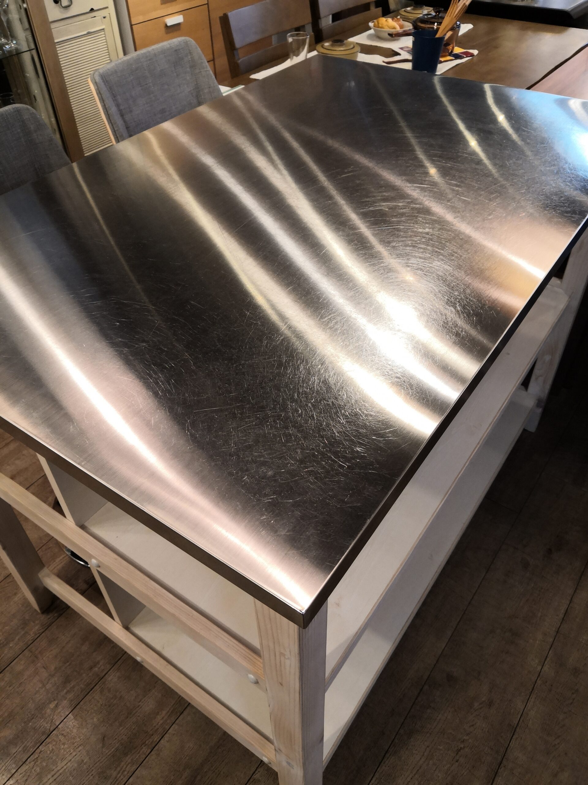 中古】ニトリ NITORI シナモ パイン ステンレス 作業台 回転式 昇降