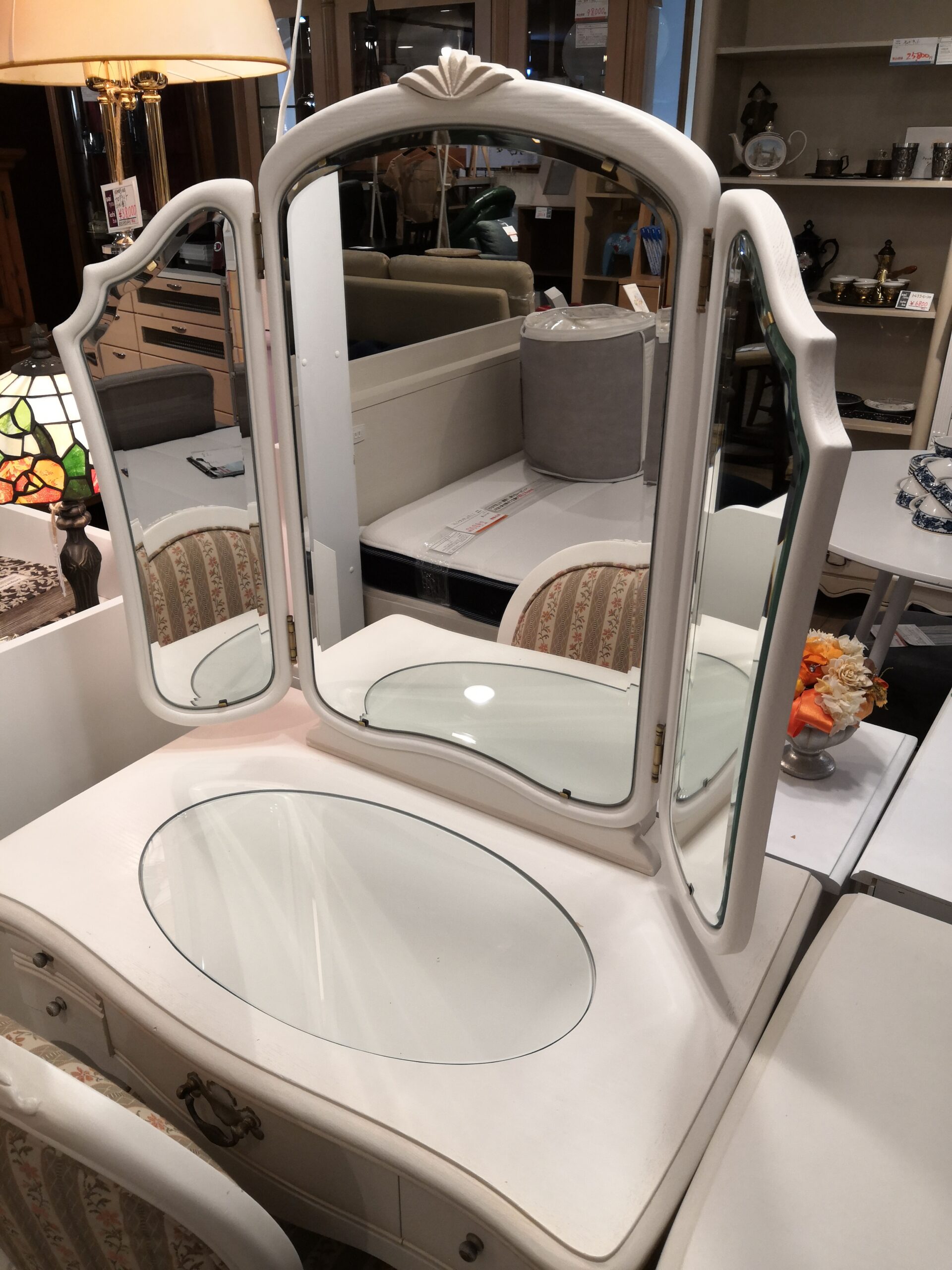 中古品 】 松永工房 三面鏡 クラシカルフレンチ ホワイトアンティーク