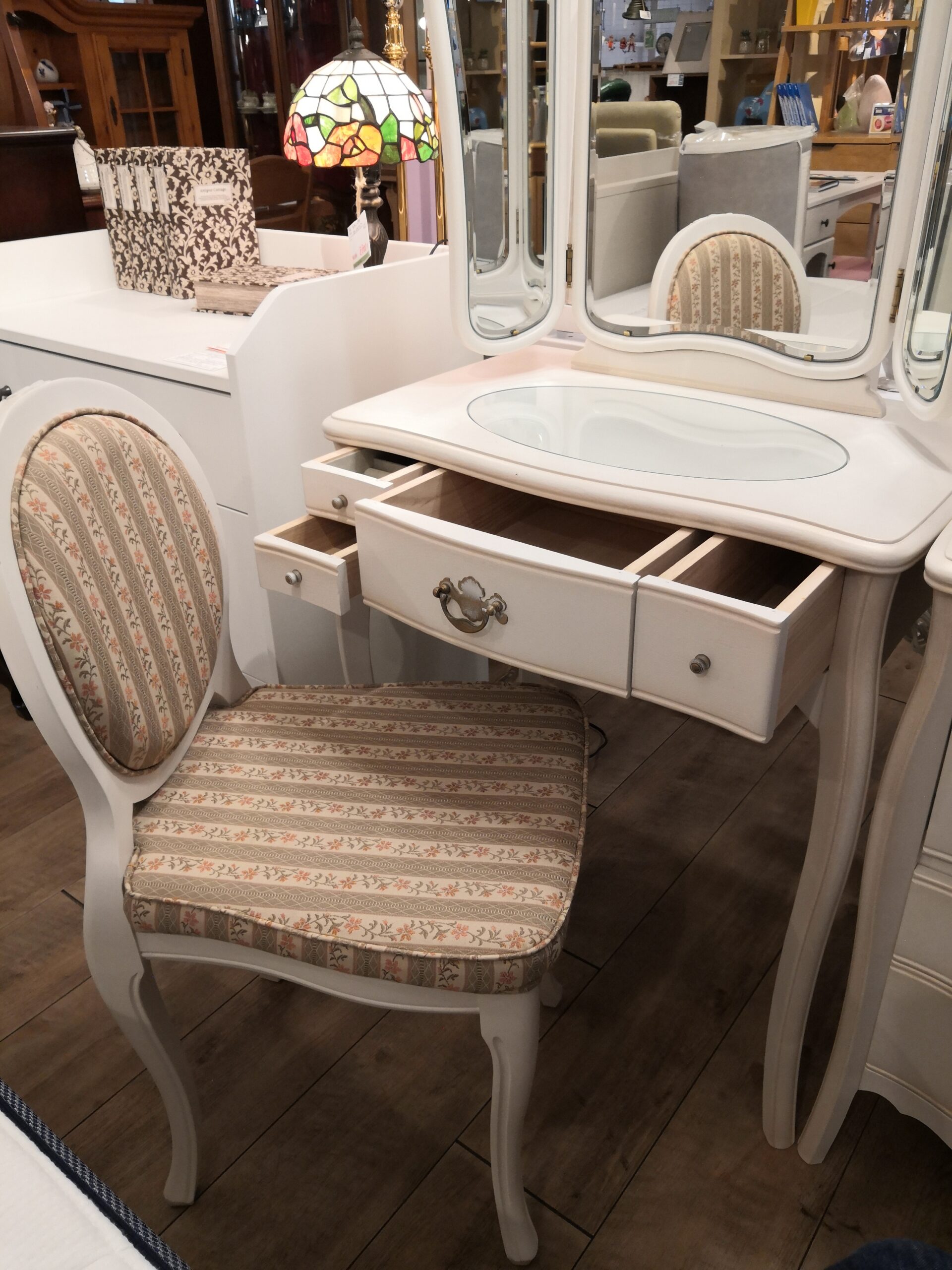 中古品 】 松永工房 三面鏡 クラシカルフレンチ ホワイトアンティーク