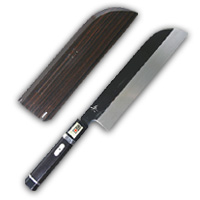 鎌薄刃包丁 本焼 8寸 黒檀銀巻 鞘付 【包丁の＠堺英】