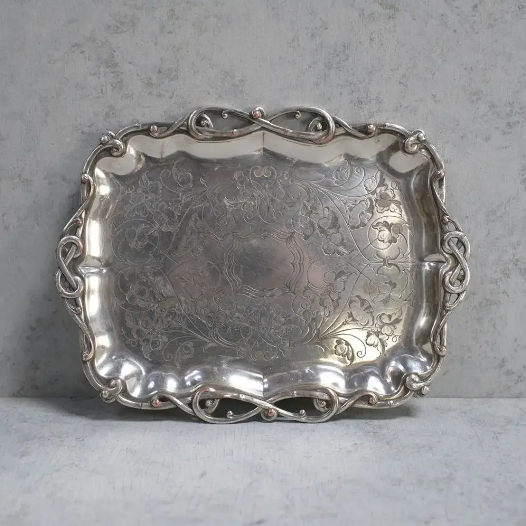 アンティークトレイ クリストフル シルバープレート 透かし装飾の優雅