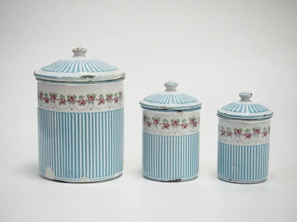 アンティーク BB社 フレンチホーローキャニスターローズガーランド