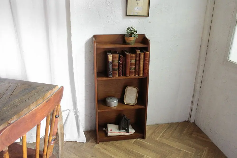 アンティークブックシェルフ イギリス 木製3段本棚 アンティーク家具