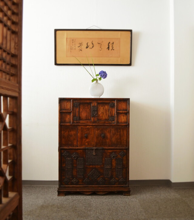 李朝箪笥 李朝バンダジ 幅795 高さ1150mm パンダジ 書庫 違い棚 韓国