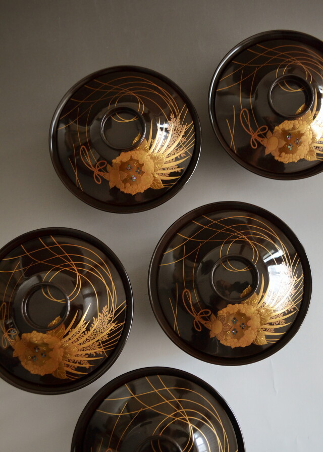 加賀蒔絵漆椀5客 蒔絵椀 漆器 Antique Sam's Collection