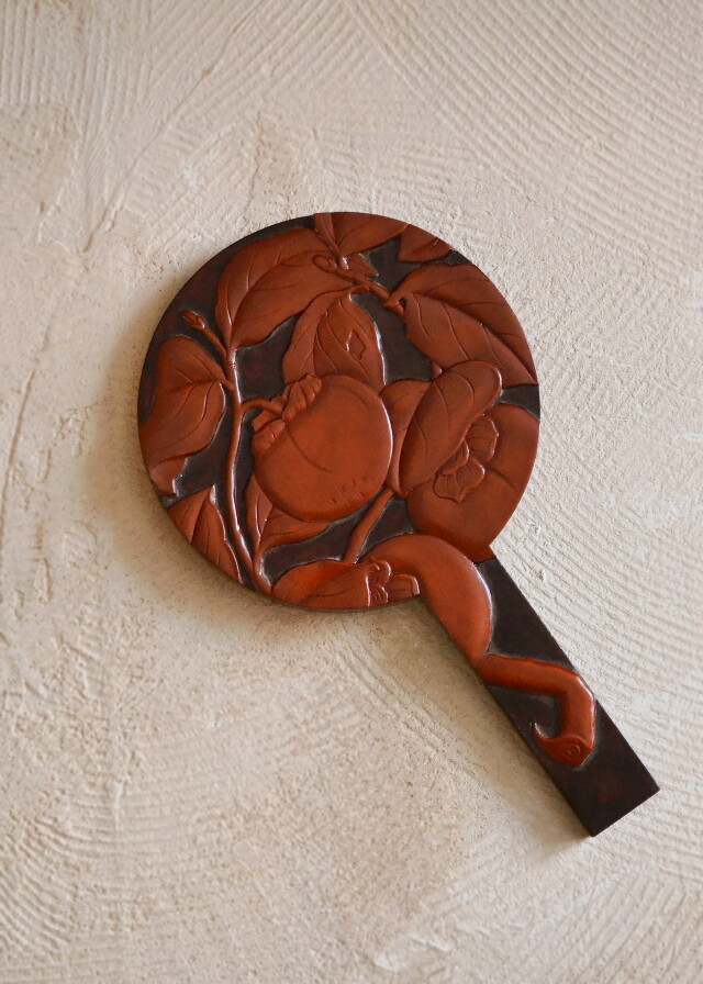 鎌倉彫手鏡 柿紋様 手仕事 民芸