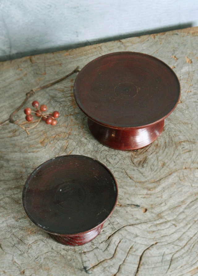 李朝 木台 祭器 高坏 菓子皿 木台 大小セット 直径140mmと