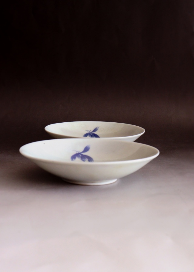 染付手書き花図16cm皿 5枚組 取り皿 盛皿 中皿 プレートAntique