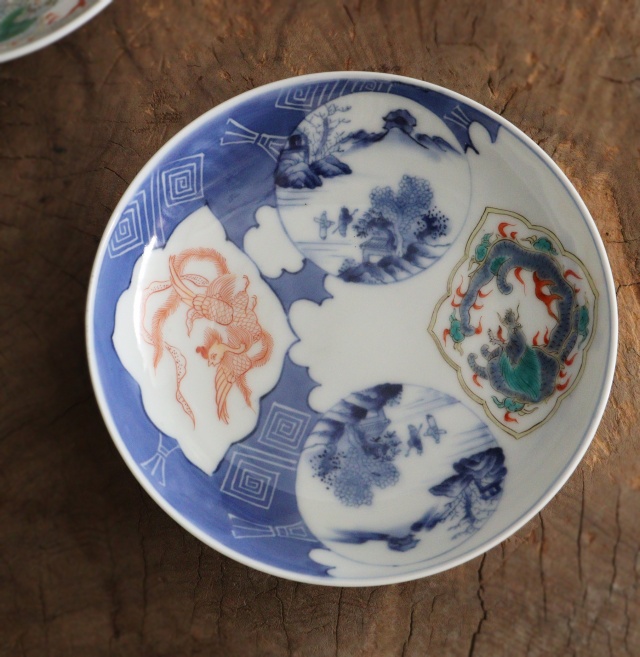 平戸焼 禮弓作色絵皿 5枚組 鳳凰龍紋色絵五枚