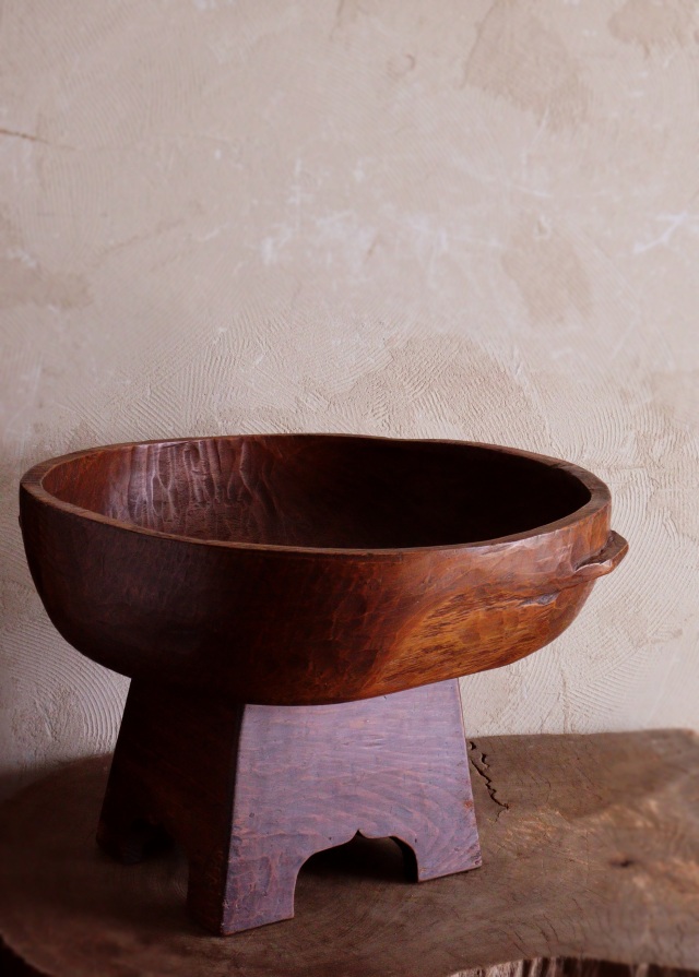 李朝木鉢脚付き 木製捏鉢 民藝 茶卓 ミニテーブル 木鉢 李朝家具