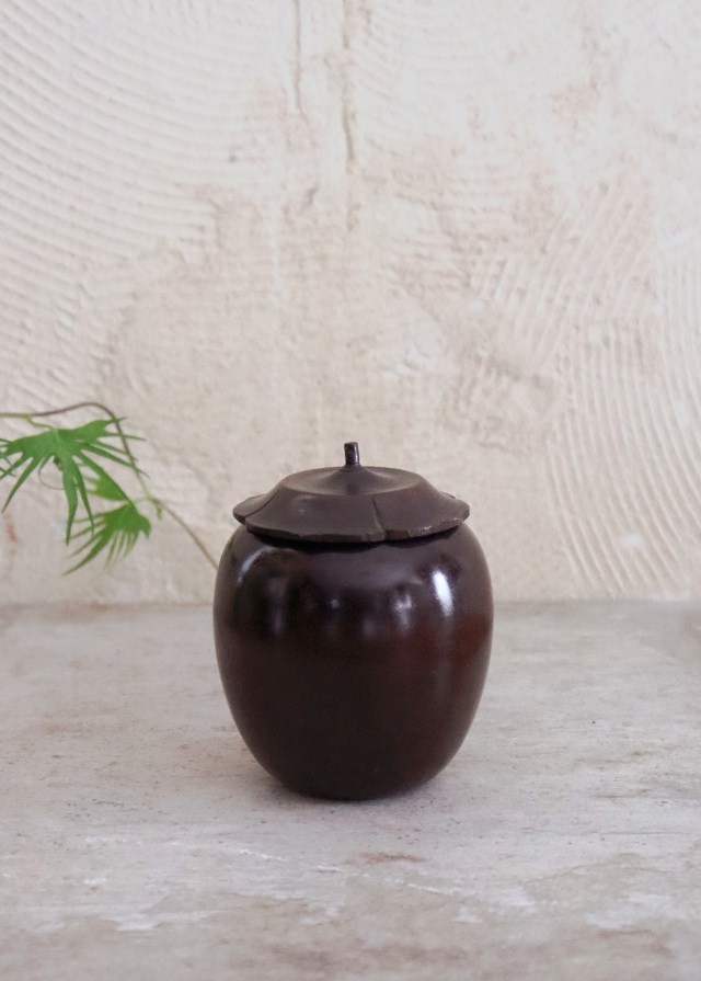 木製柿型 茶心壷 茶壷 煎茶道具 茶入 茶筒 茶器 茶葉罐Antique Sam's