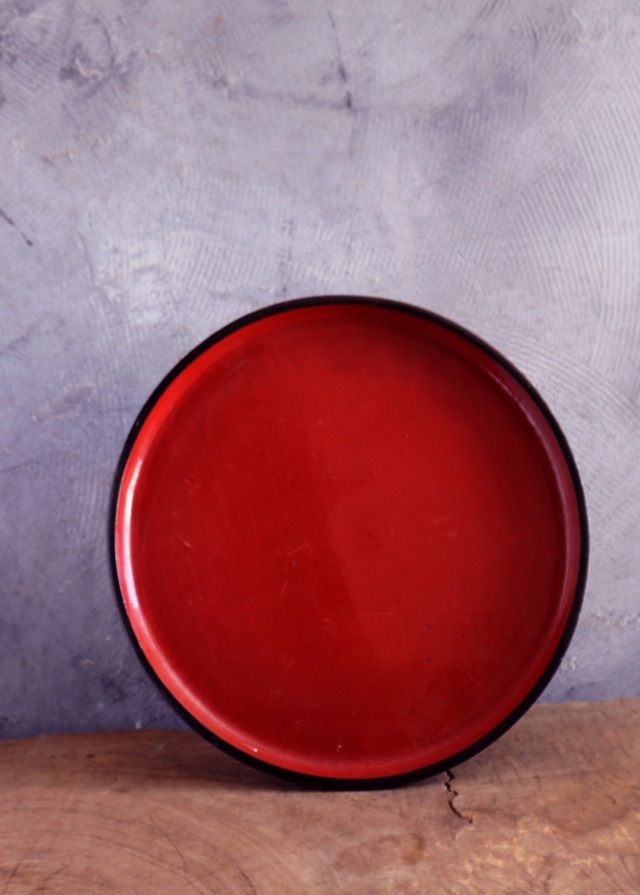 会津盆 御膳 酒器 丸膳 くり貫き膳 古道具 お盆 膳 直径350mmAntique