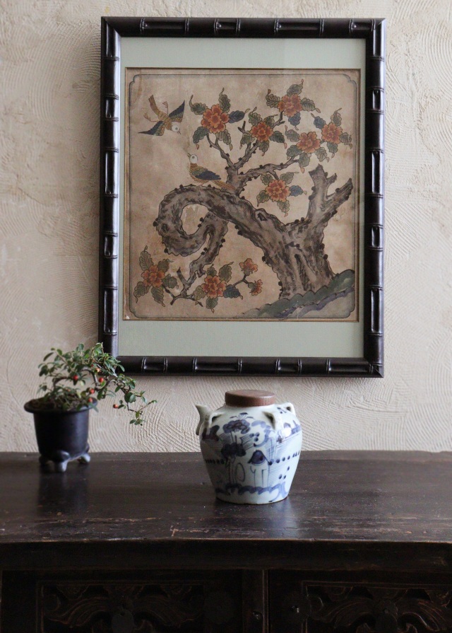 李朝民画 「花鳥図」李朝 韓国骨董 韓国アンティーク 李朝民画 李朝