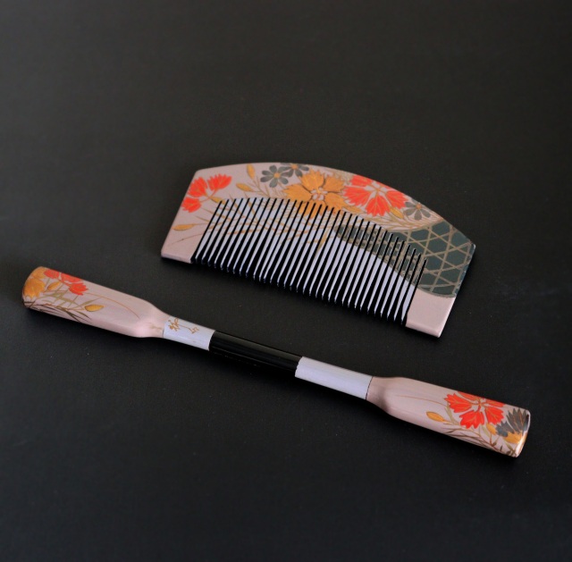 蒔絵櫛・笄セット 漆器 髪飾り 色漆 和装小物 伝統工芸 Antique Sam's