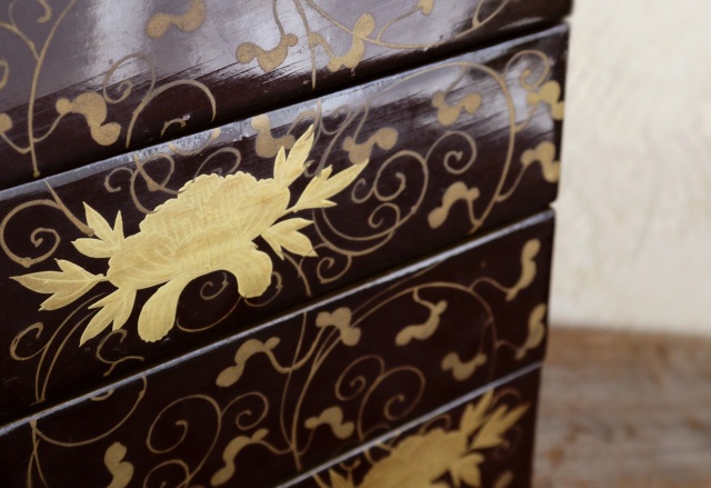 小さな蒔絵重 蒔絵道具 お重 重ね箱 雛人形道具 道具