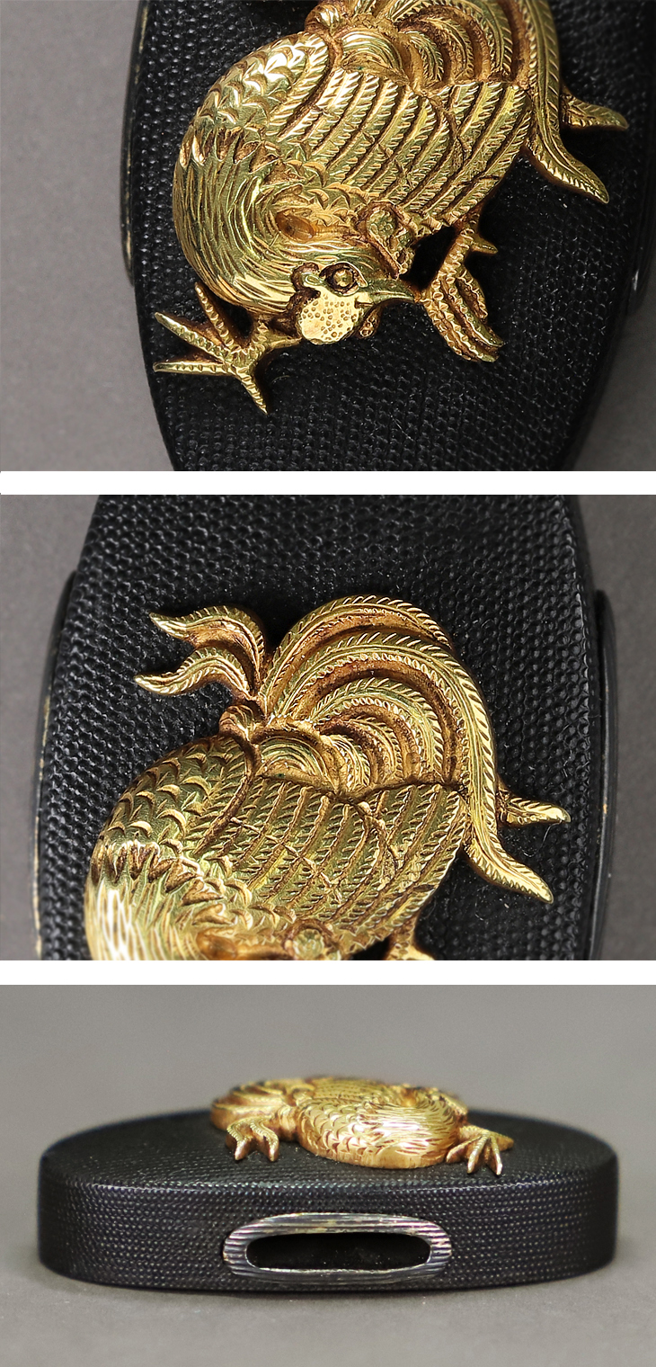 縁頭：鶏図 Fuchigashira:Niwatori Zu