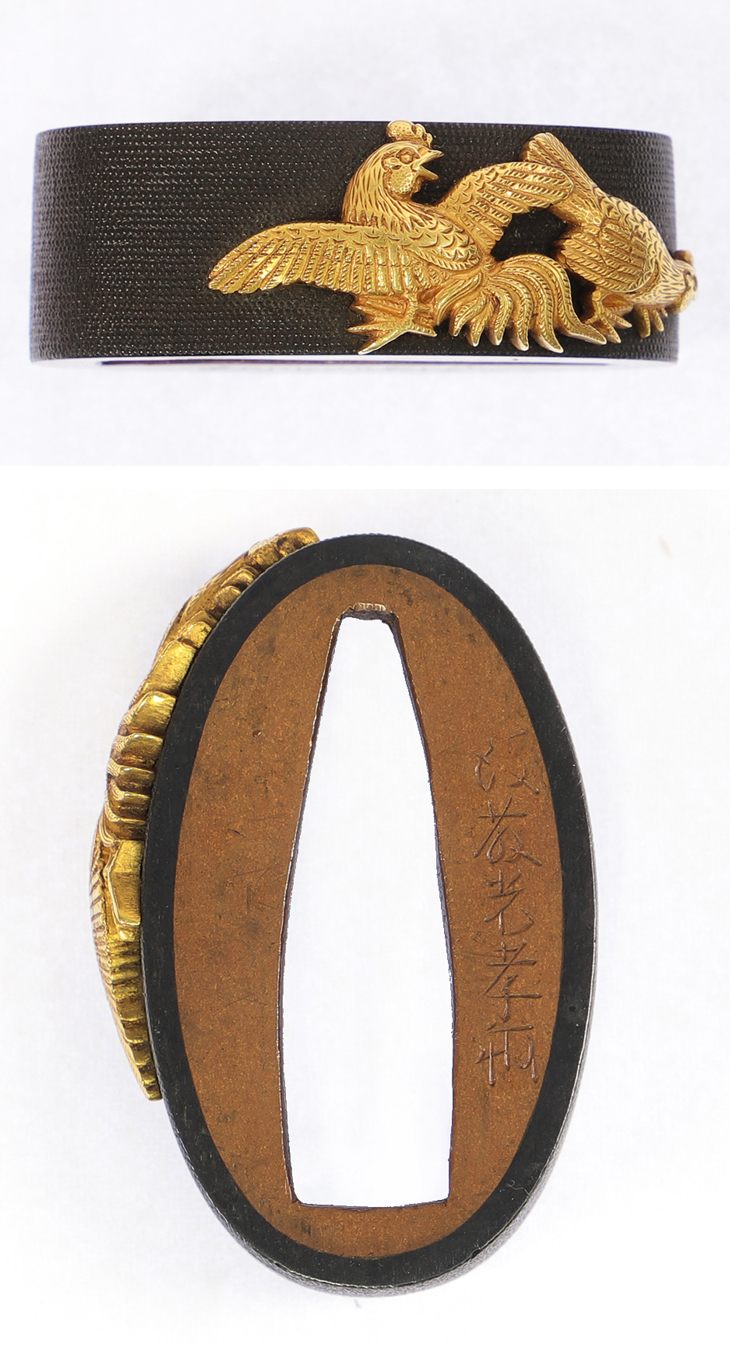 縁頭：鶏図 Fuchigashira:Niwatori Zu