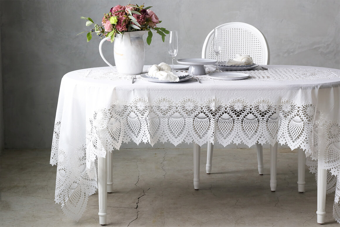 Fiorira un Giardinoビニールテーブルクロスホワイト 264x150cm