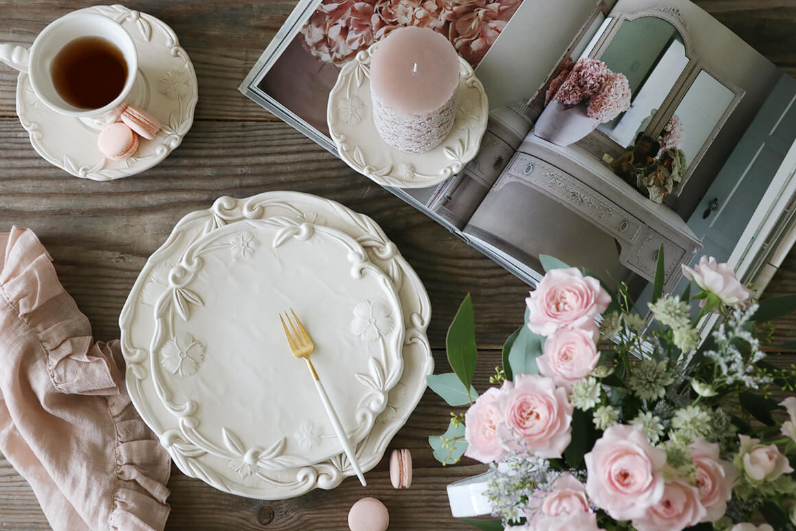 ELIOS FIORE デザートプレート 22cm クリーム 花柄イタリア 陶器 お皿