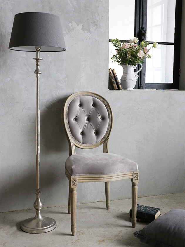 SGDダイニングチェアオーバルバックナチュラルAグレーベルベット