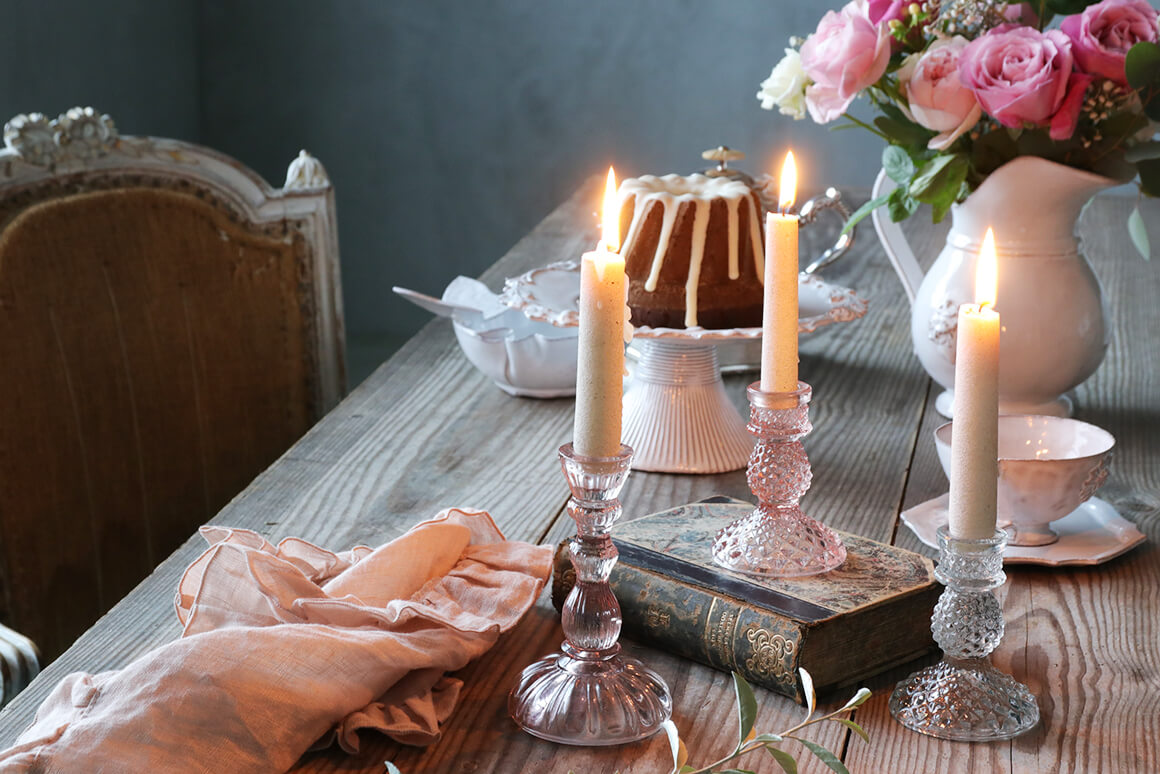 GOODWILLガラスキャンドルホルダーELEGANTピンク14cm ～ サラグレース