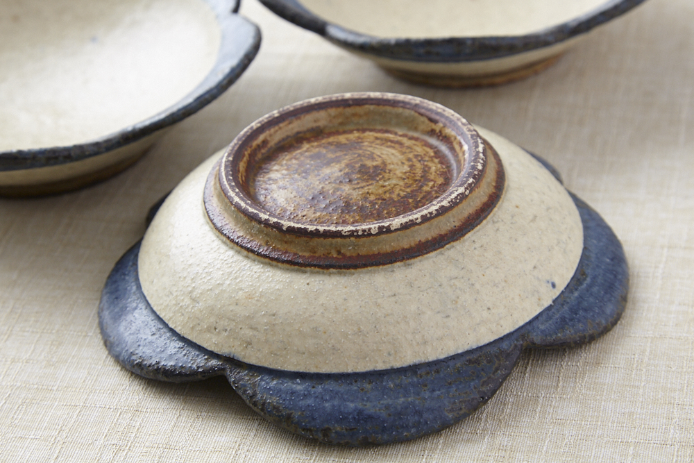 サラツギ｜作家もの 小鉢 花形 縁青 3枚組