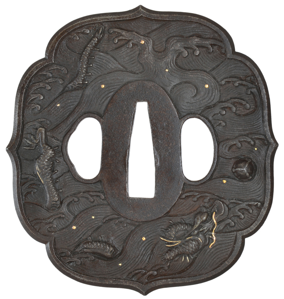 鍔 長州萩住 友久作 波濤双龍図鍔（TU-021120)｜刀・日本刀の販売なら