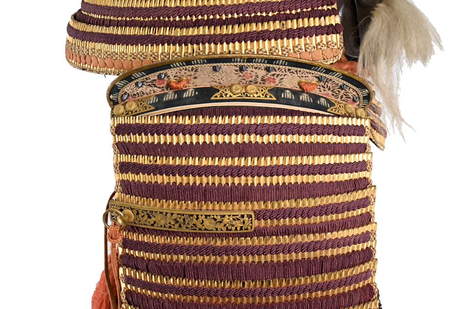 甲冑/鎧 金本小札紫糸縅二枚胴具足 兜後正中銘 宗次作（BU-090224