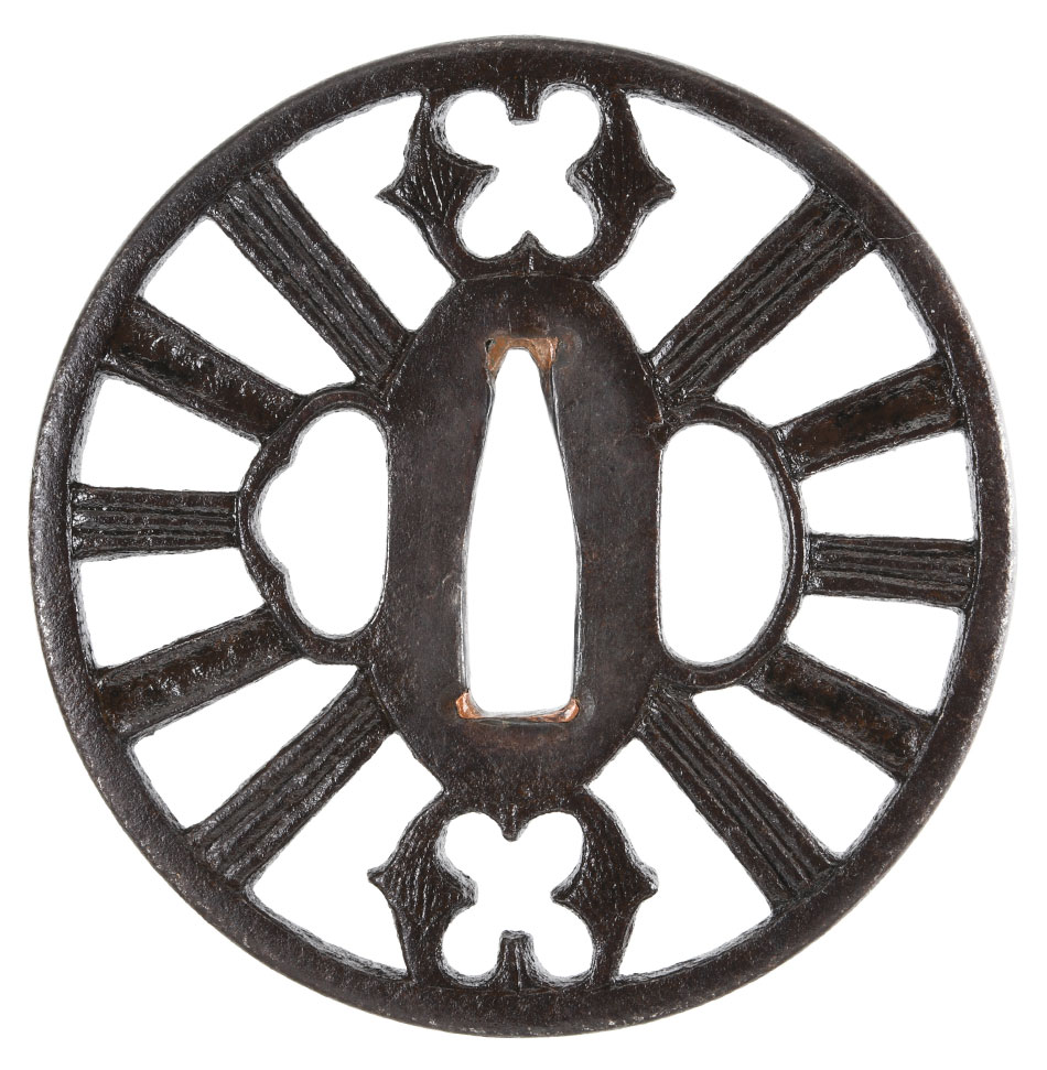 鍔 無銘 秋田正阿弥 抱茗荷襷茶筅透鍔 (TU-051224)｜刀・日本刀の販売