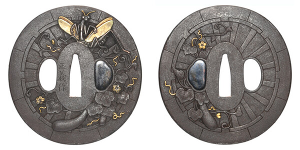 鍔 銘 正義作 龍車蟷螂図鍔 (TU-020725)｜刀・日本刀の販売なら日本刀