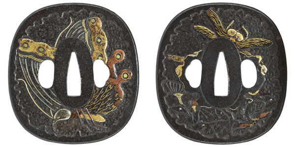 鍔 無銘 東龍斎派 揚羽蝶勝虫図鍔 (TU-030522)｜刀・日本刀の販売なら