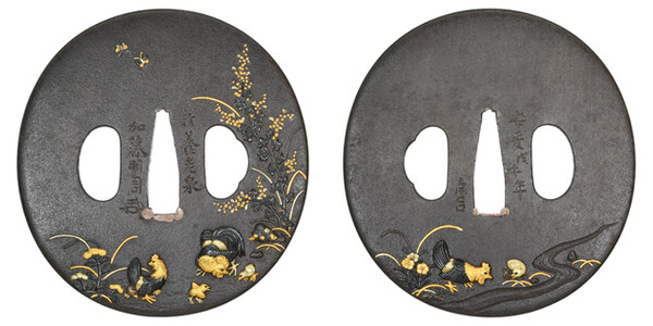 鍔 銘 加藤明周 秋草親子鶏図鍔 (TU-031121)｜刀・日本刀の販売なら