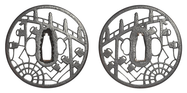 鍔 無銘 伝 大五郎写 淀の水車図鍔 (TU-040525)｜刀・日本刀の販売なら