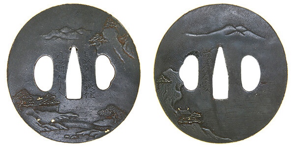 鍔 銘 長州萩住八道隼人 山水図鍔 (TU-230115)｜刀・日本刀の販売なら