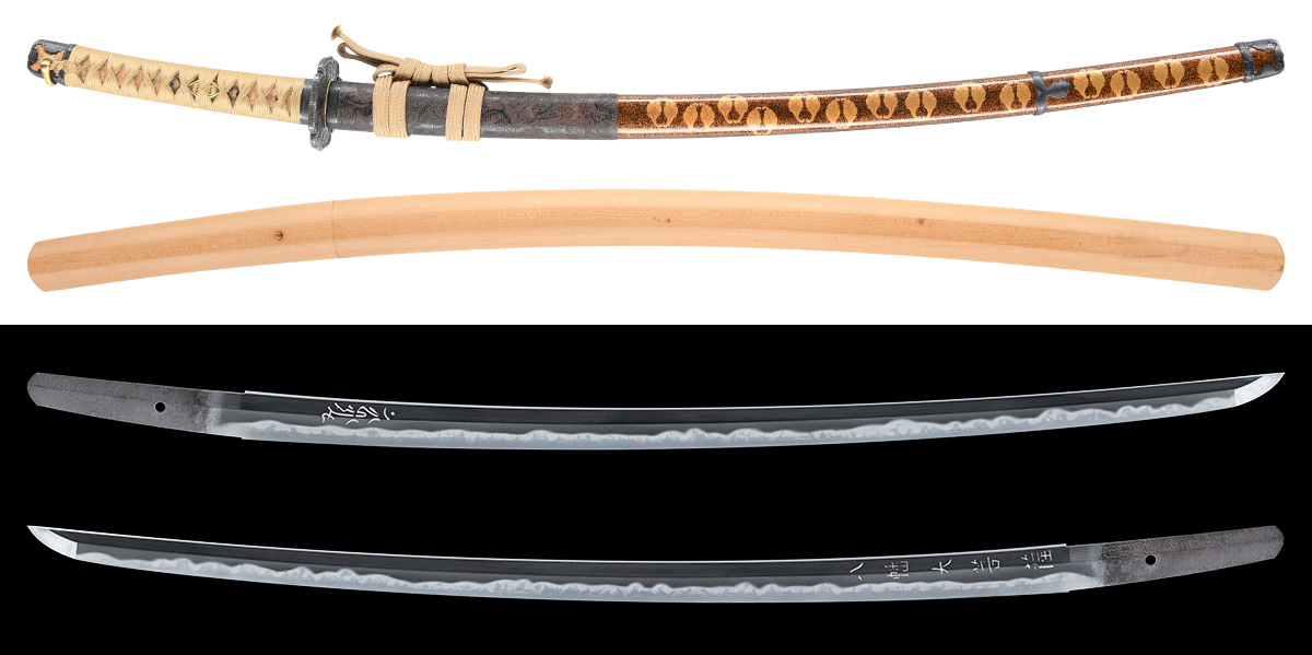 刀 備前国住長船二郎左衛門尉藤原勝光 永正三年八月吉日 附 金梨地家紋