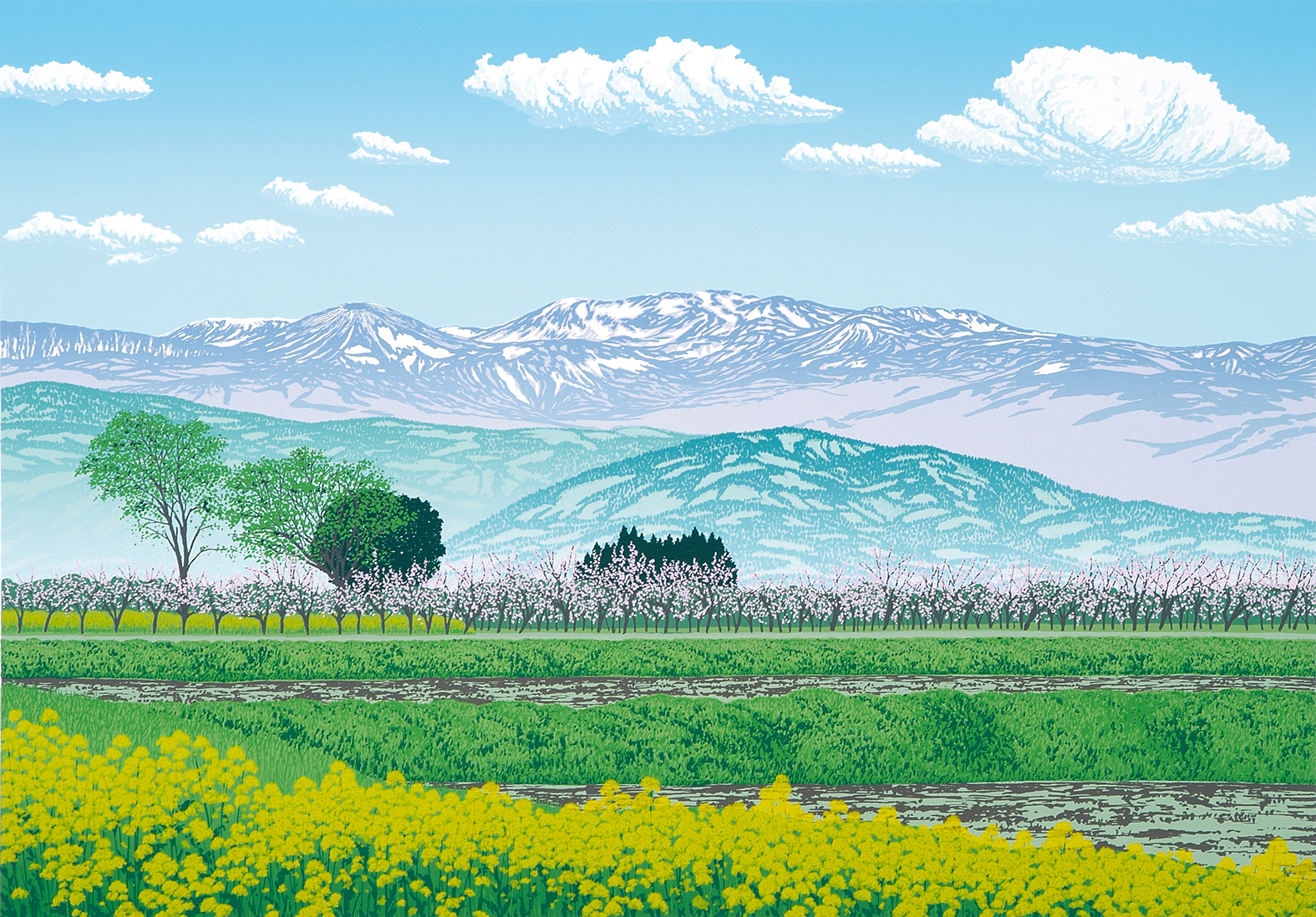 春風 吾妻連峰 - 版画家 小暮真望